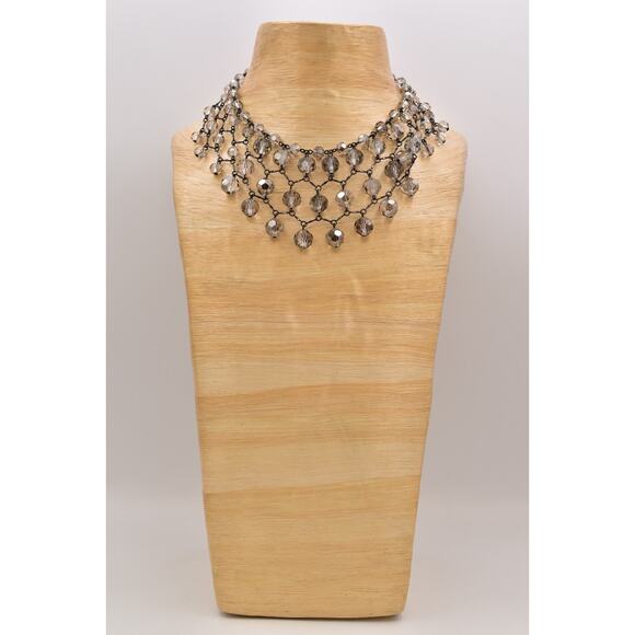 Banana Republic Vintage Glass Crystal Collar Bib Necklace Gray Statement BinBL - Picture 3 of 13